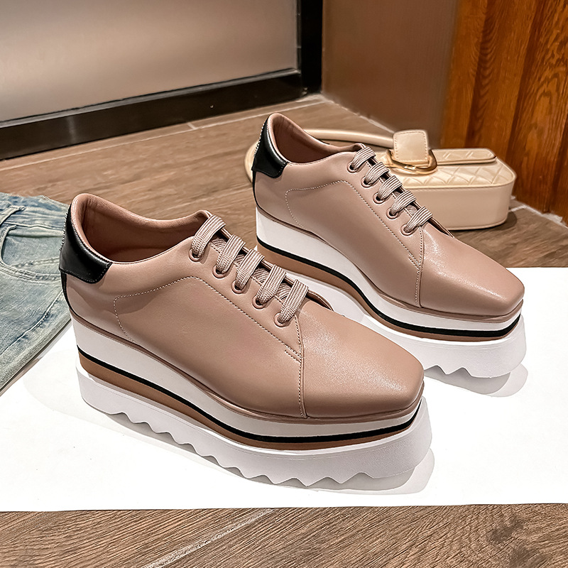 British Style Thick Platform Square Toe Wedge Heel Waterproof Platform Striped Platform Sole Tied Women's Single Shoes - Image 2