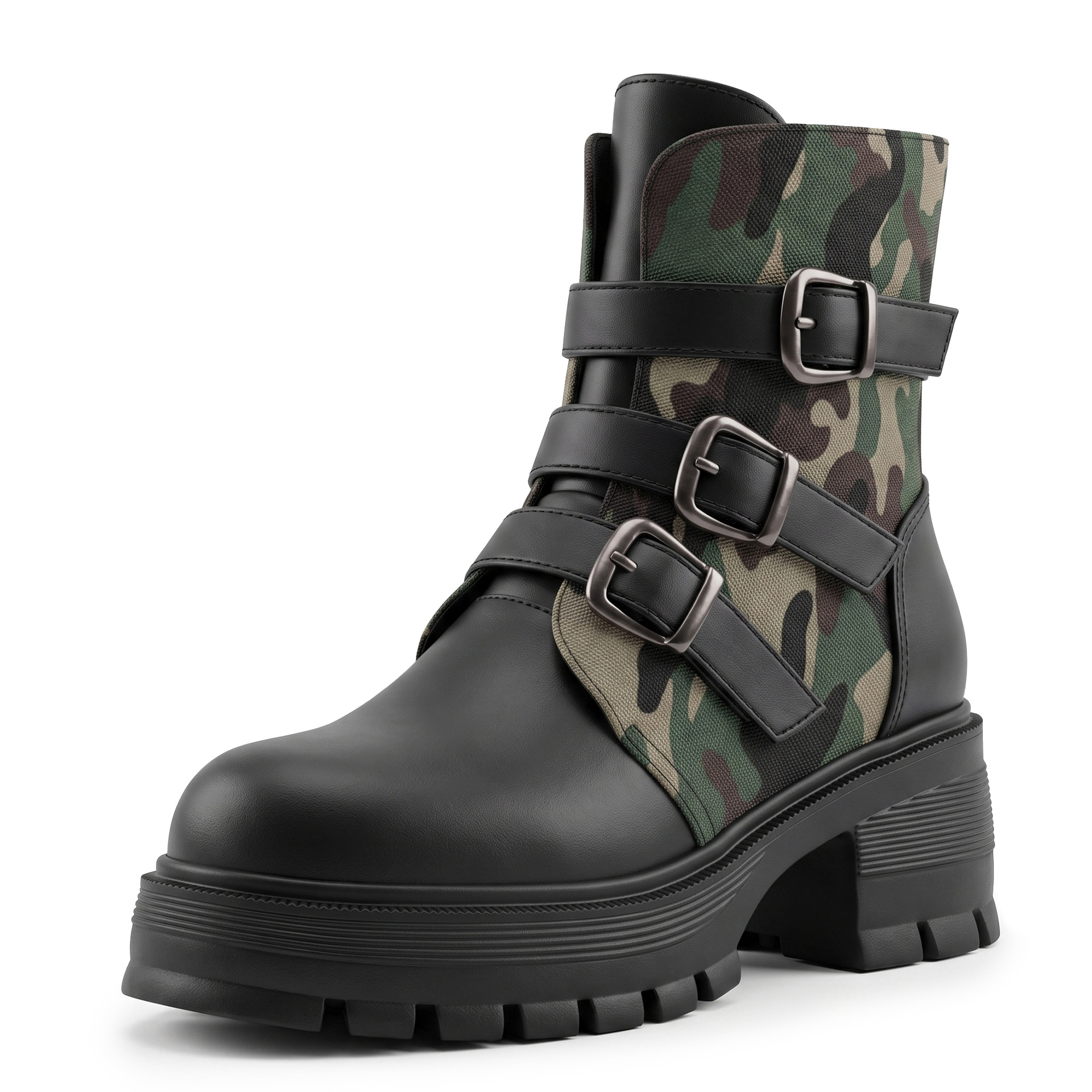 High Heel Thick Sole Belt Buckle Camouflage Low Cut Women's Boots Fashionable Large Made to order, ships in 7 days - Image 6