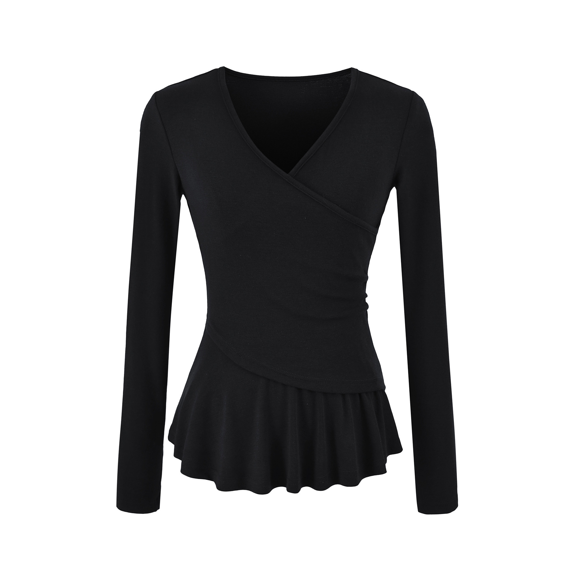 Long Sleeve Cross V-Neck T-Shirt and Elastic Waist Drape Wide Leg Pants Two Piece Set - Image 8