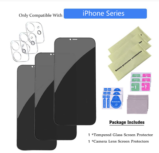 Tempered Glass Privacy Screen Protector with Lens Film for iPhone 14 13 12 11 16 Pro - Image 9