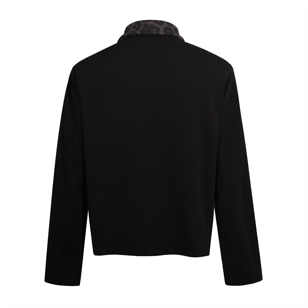 Hip Hop Gothic Cross Three Stripes Print Long Sleeve Collared Polo Shirt - Image 3