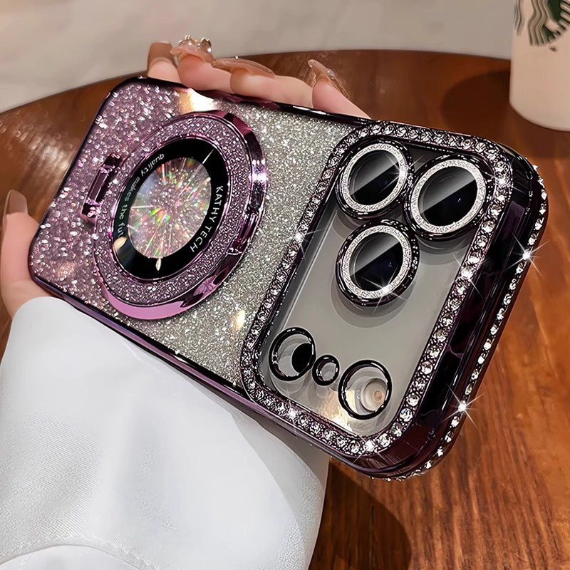 Crystal Glitter Magnetic Mount Bracket for iPhone 17 Pro Max Phone Case with Lens Film, Anti-drop Protection for Apple iPhone 16, 15 - Image 6