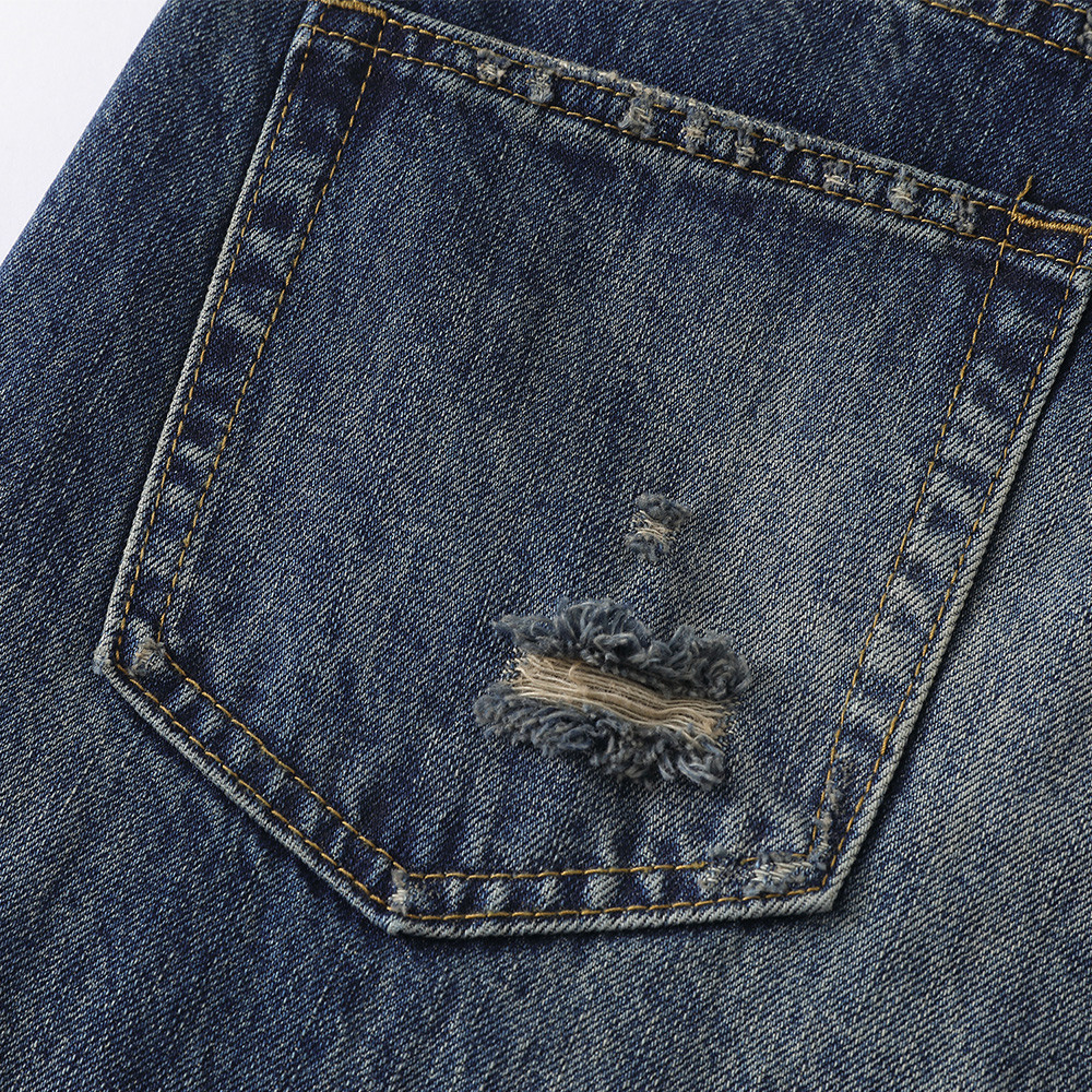 Men's Vintage Washed Wide Leg Jeans, Punk Street Casual Dad Pants, Hand-Distressed Loose Straight Trousers - Image 4