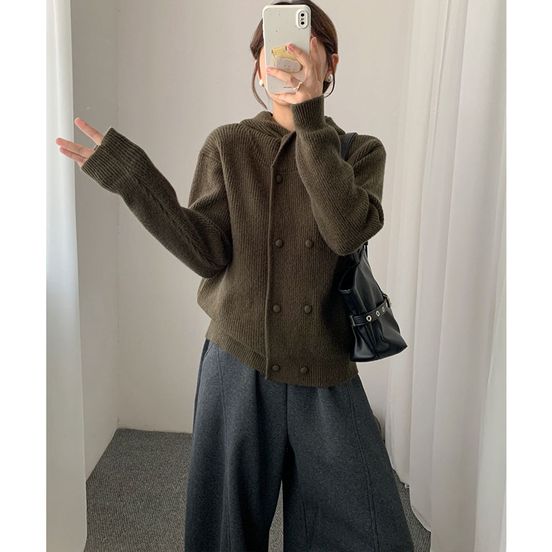 Double breasted hooded loose sweater - Image 4