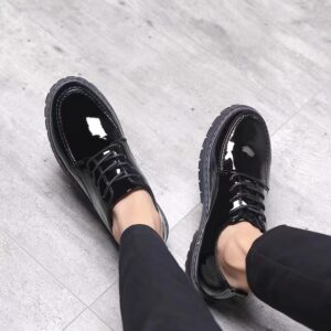 Bright leather casual leather shoes, men's business formal wear, British men's shoes, youth trend, versatile, thick soled, height increasing small leather shoes