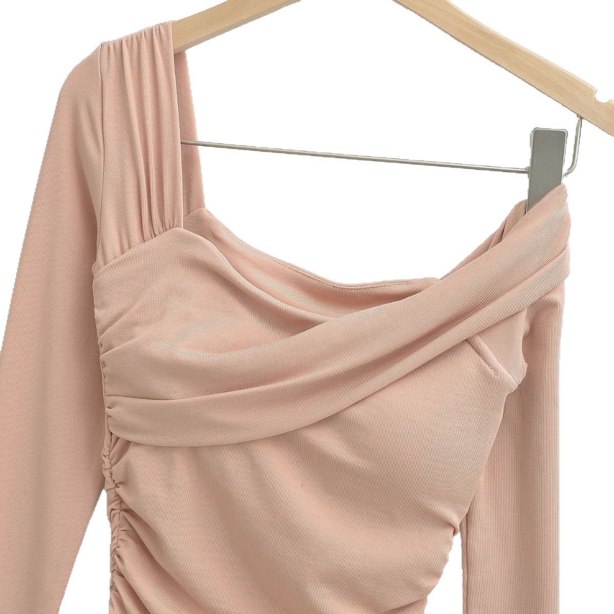 Ruched Off-Shoulder Long Sleeve Slim Fit Bodycon Short Dress - Image 5