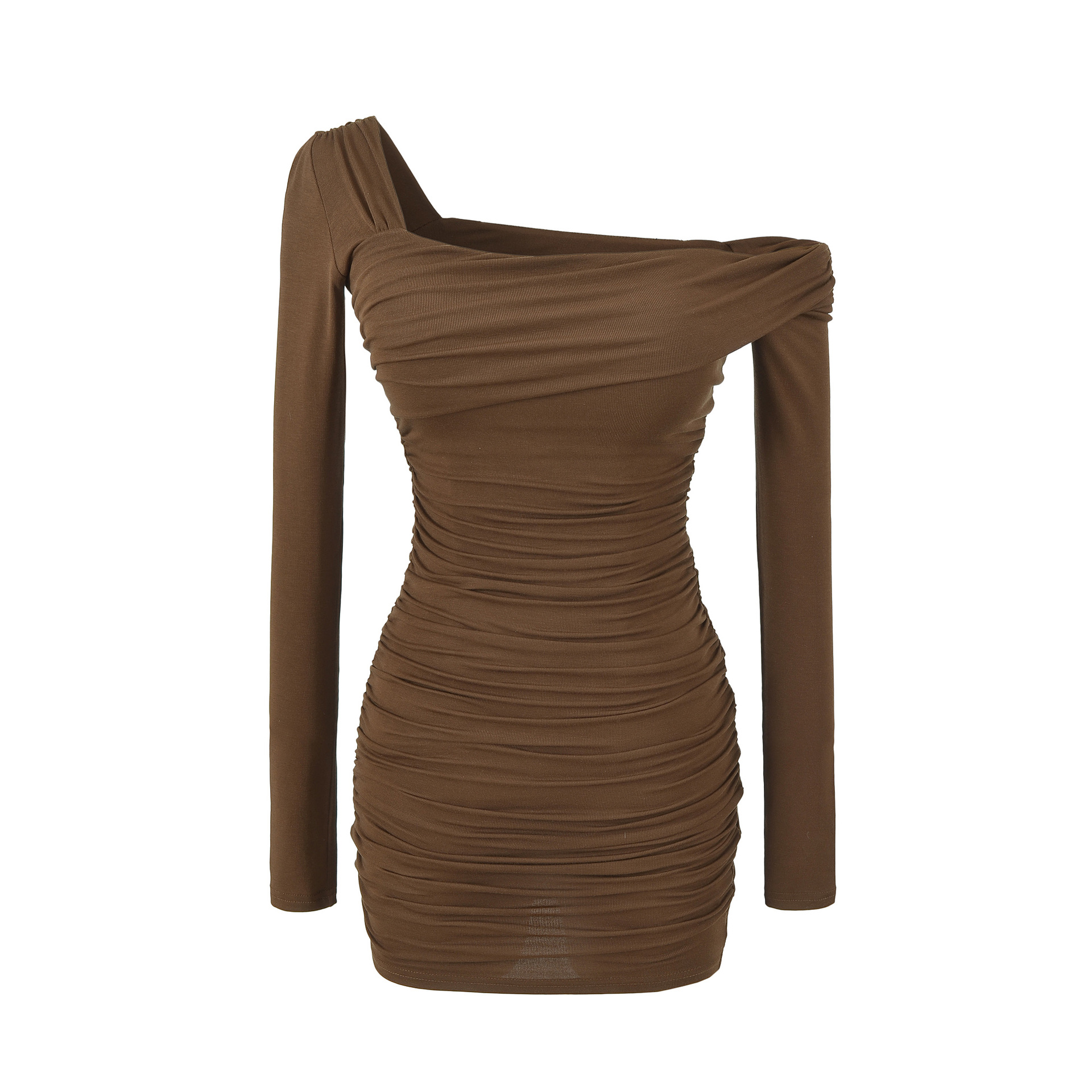 Ruched Off-Shoulder Long Sleeve Slim Fit Bodycon Short Dress - Image 4