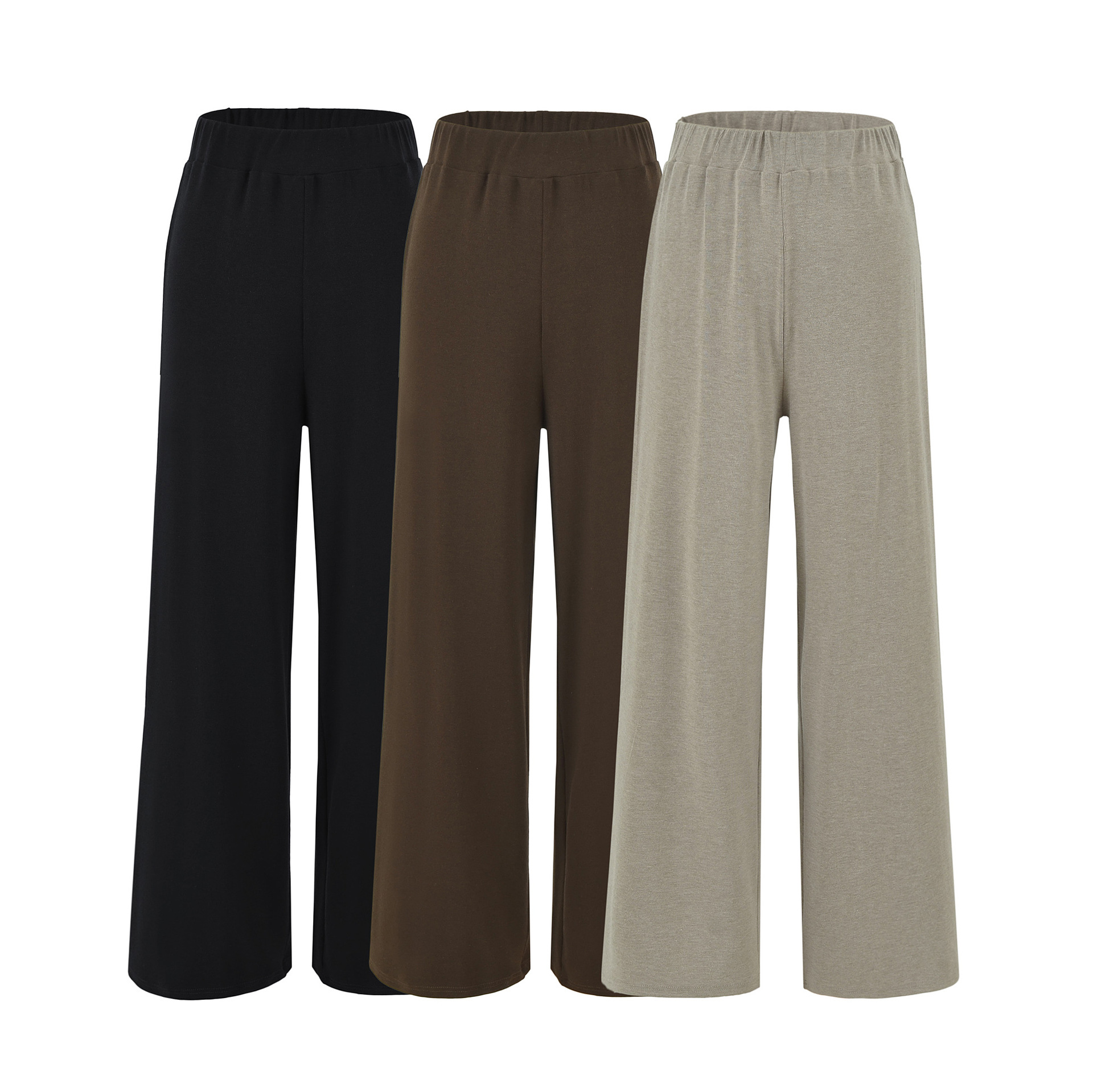 Long Sleeve Cross V-Neck T-Shirt and Elastic Waist Drape Wide Leg Pants Two Piece Set - Image 3