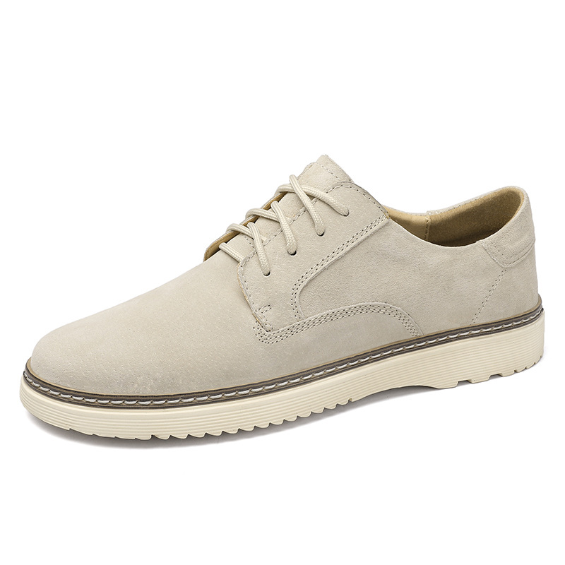 Men's Round Toe Leather Casual Shoes with Front Laces Work Boots Breathable Flat Heel Single Shoes Men's Shoes - Image 7