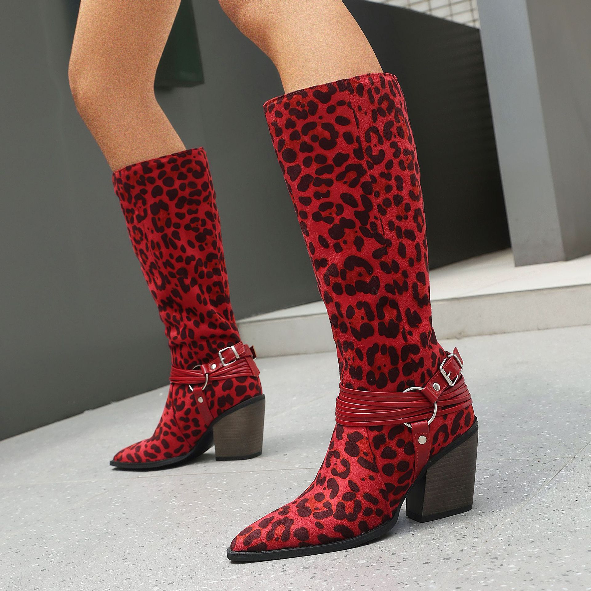 Western Style High Heel Boots for Women, Chunky Heeled, Pointed Toe, Over-the-Knee, Belt Buckle Detail Made to order, ships in 7 days - Image 2