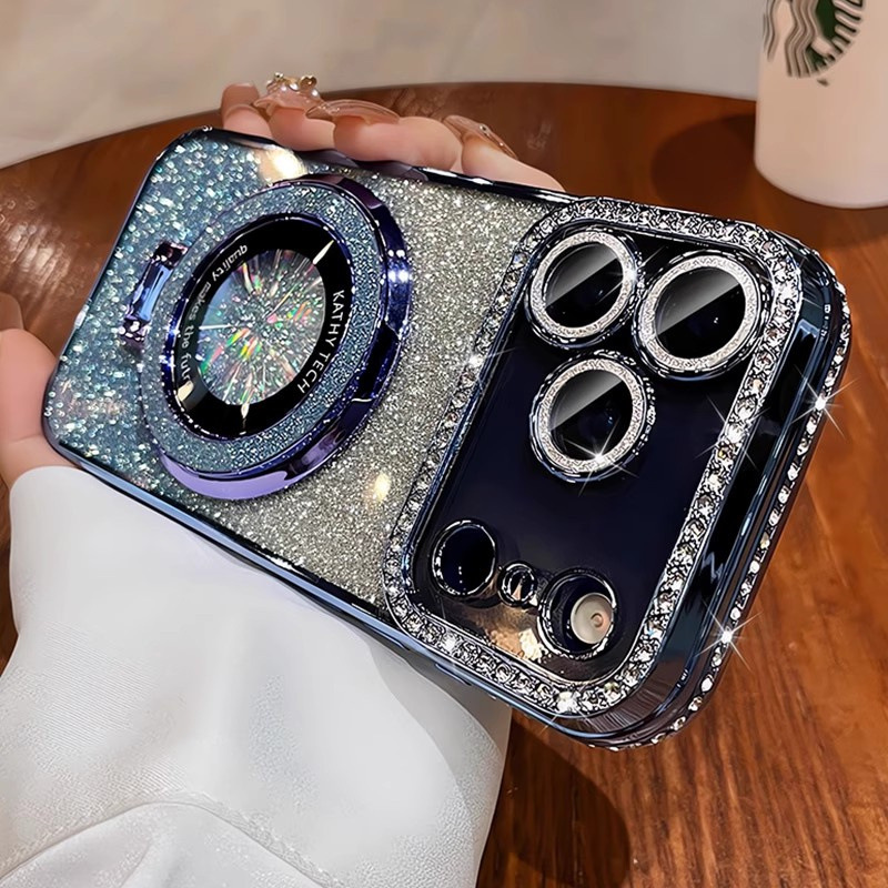 Crystal Glitter Magnetic Mount Bracket for iPhone 17 Pro Max Phone Case with Lens Film, Anti-drop Protection for Apple iPhone 16, 15 - Image 7