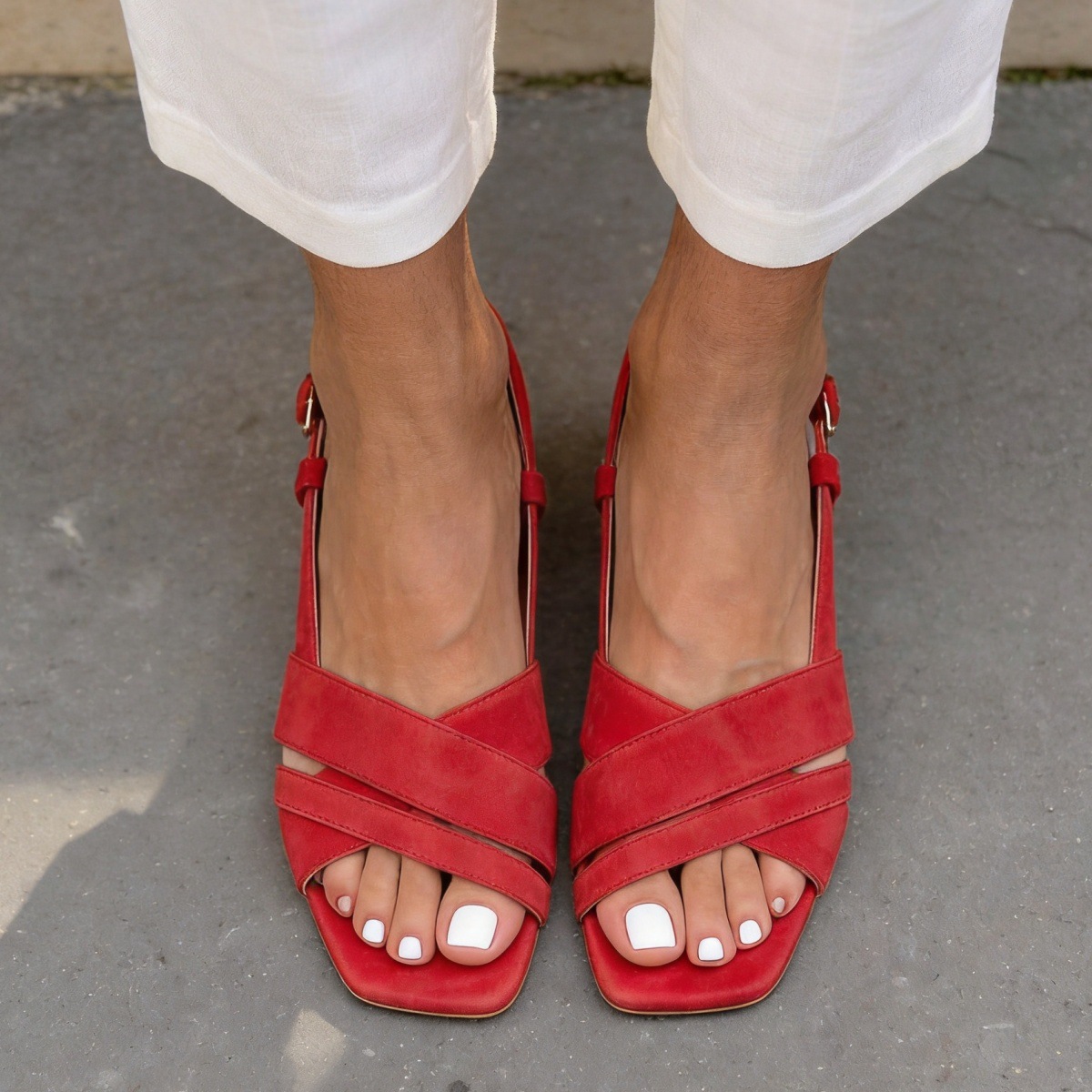 Made to order ships in 3–5 days Suede mid heel square toe open toe buckle sandals for women - Image 4