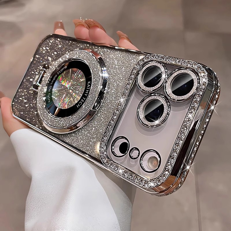 Crystal Glitter Magnetic Mount Bracket for iPhone 17 Pro Max Phone Case with Lens Film, Anti-drop Protection for Apple iPhone 16, 15 - Image 3