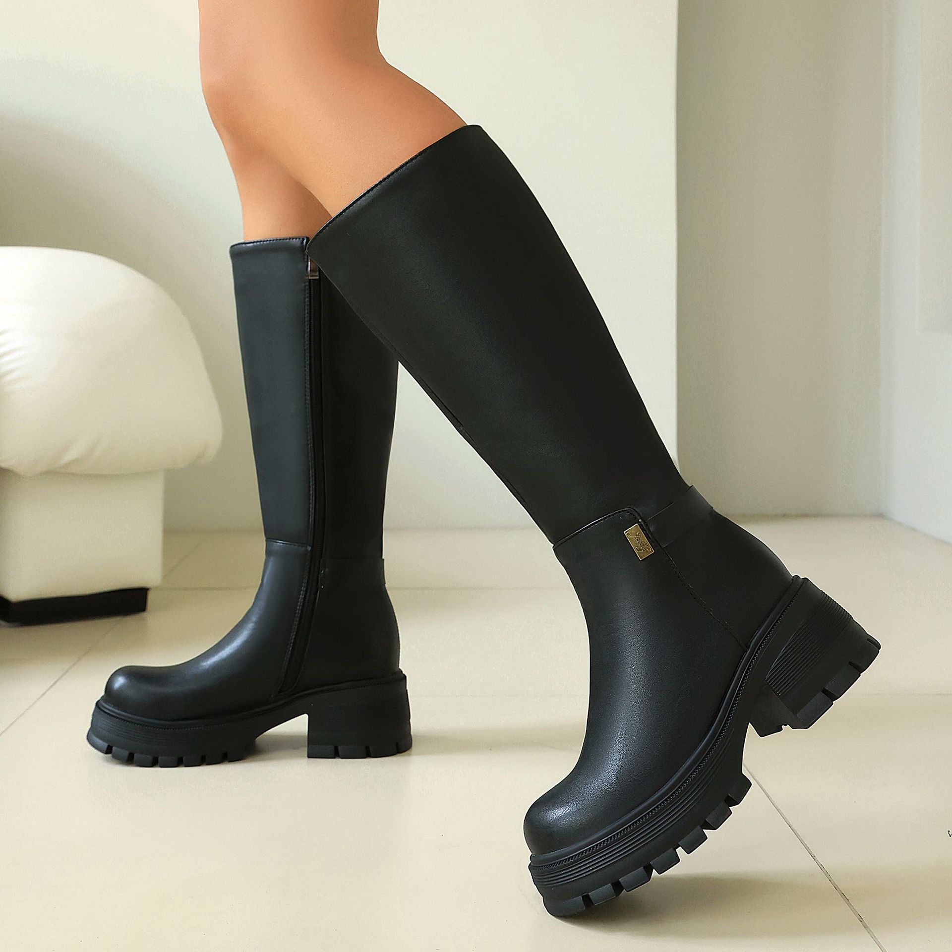 High Heel Over-the-Knee Boots for Women, Faux Suede Punk Style Chunky Heel Autumn/Winter Fashion - Image 4