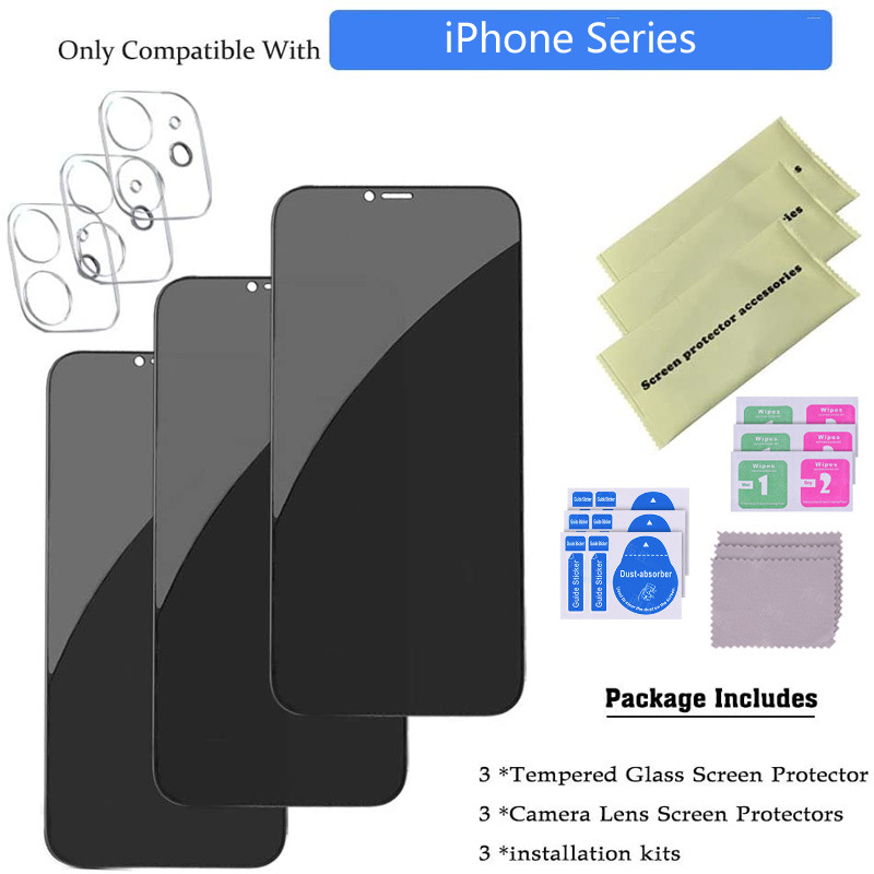 Tempered Glass Privacy Screen Protector with Lens Film for iPhone 14 13 12 11 16 Pro - Image 6