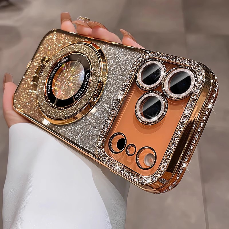 Crystal Glitter Magnetic Mount Bracket for iPhone 17 Pro Max Phone Case with Lens Film, Anti-drop Protection for Apple iPhone 16, 15 - Image 4
