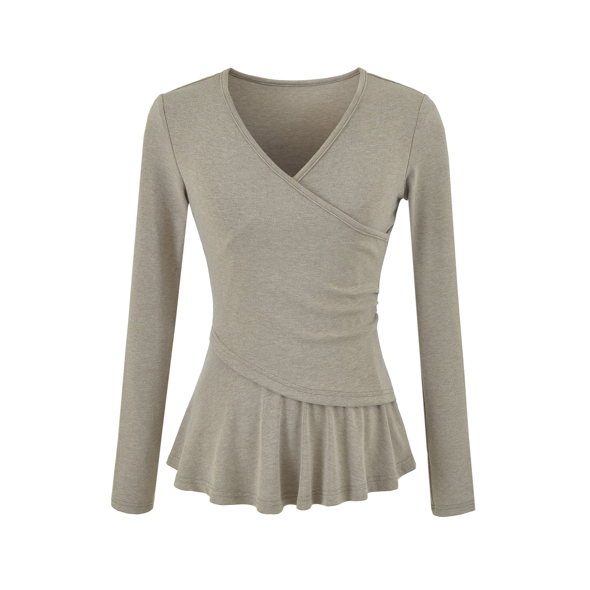 Long Sleeve Cross V-Neck T-Shirt and Elastic Waist Drape Wide Leg Pants Two Piece Set - Image 6
