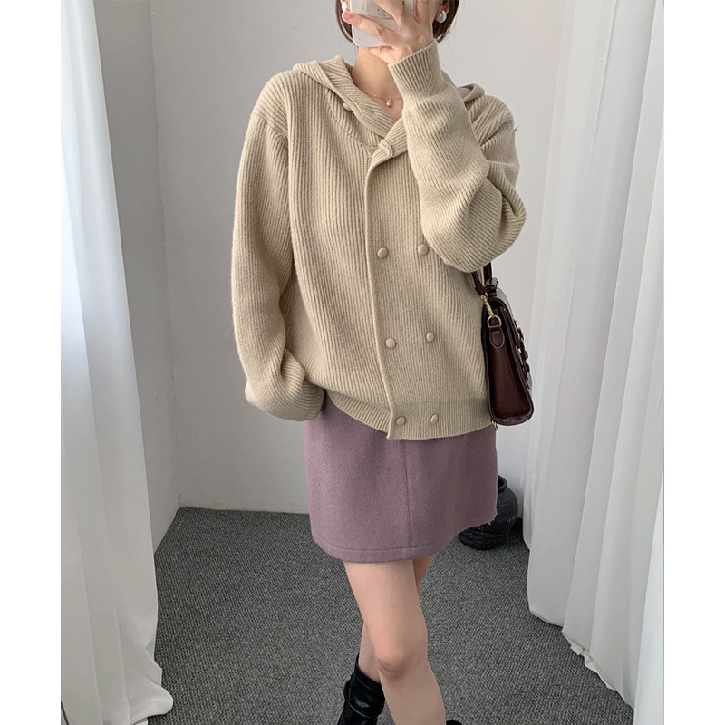 Double breasted hooded loose sweater - Image 3