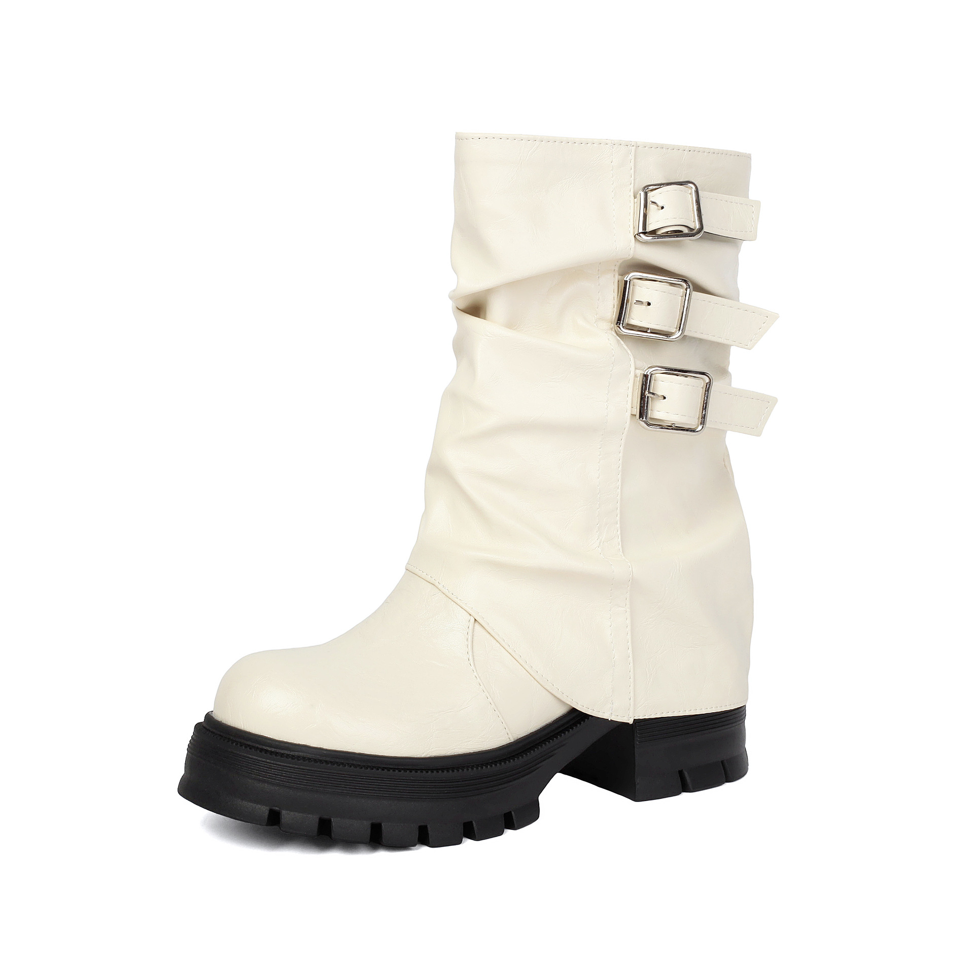 Autumn and winter thick soled high-heeled low cut women's boots with punk style leg cuffs and boots - Image 7