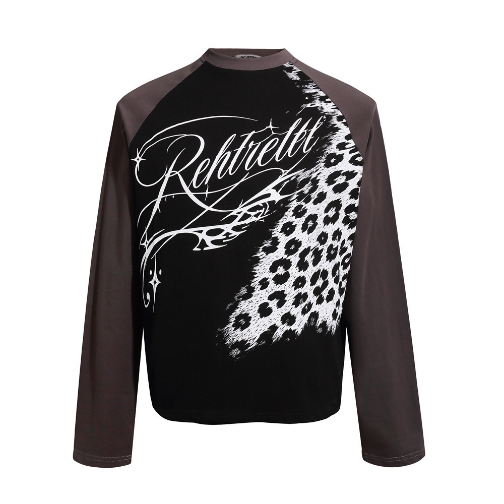 Men's Casual Leopard Print Color Block Long Sleeve Raglan Round Neck T-Shirt - Image 7