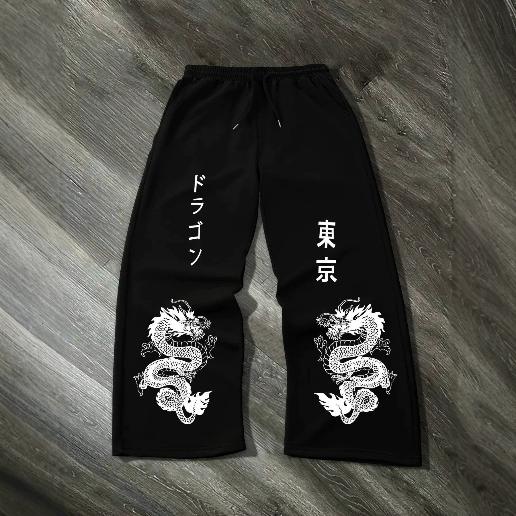 Print Drawstring Wide-leg Sweatpants for Men Women
