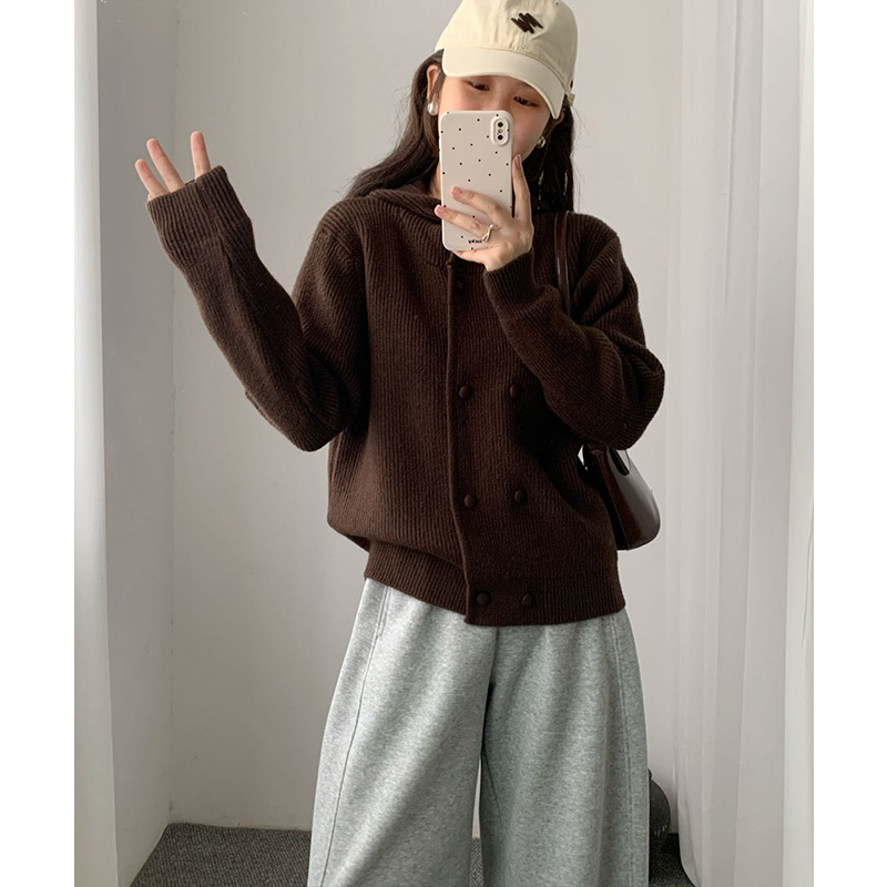 Double breasted hooded loose sweater - Image 5