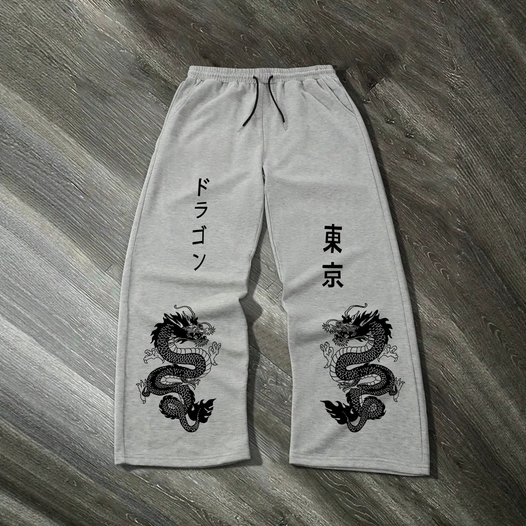 Print Drawstring Wide-leg Sweatpants for Men Women - Image 2