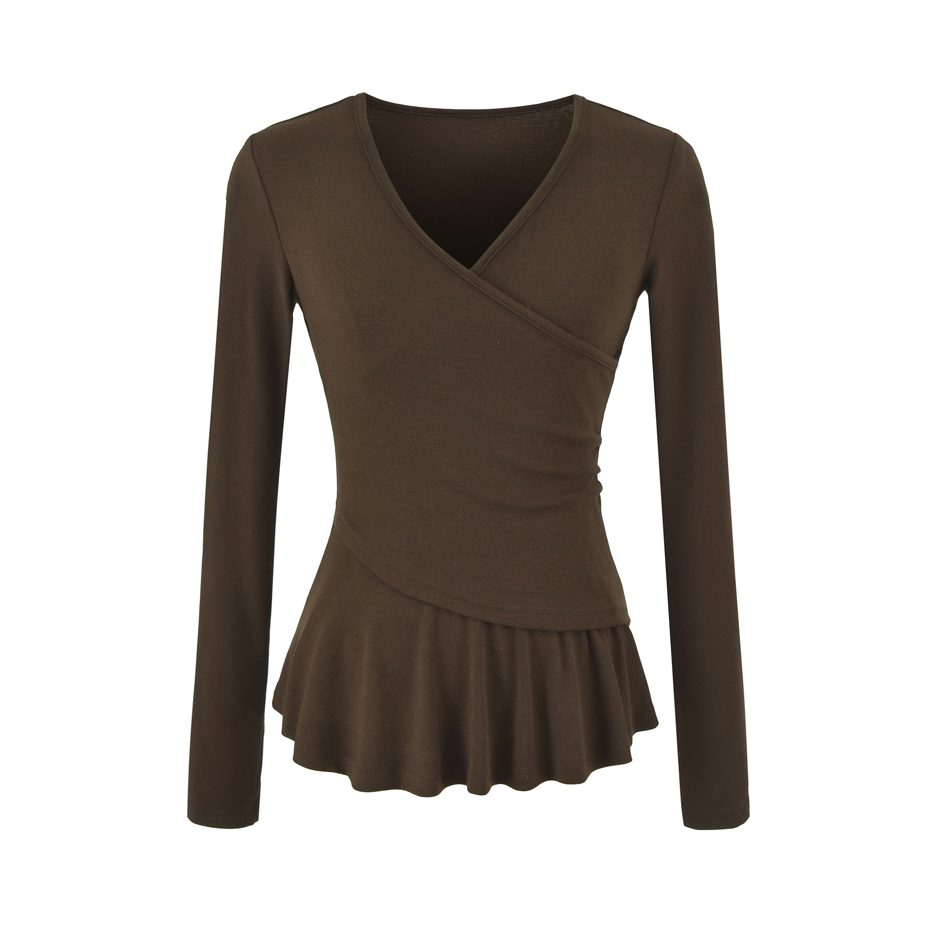 Long Sleeve Cross V-Neck T-Shirt and Elastic Waist Drape Wide Leg Pants Two Piece Set - Image 7