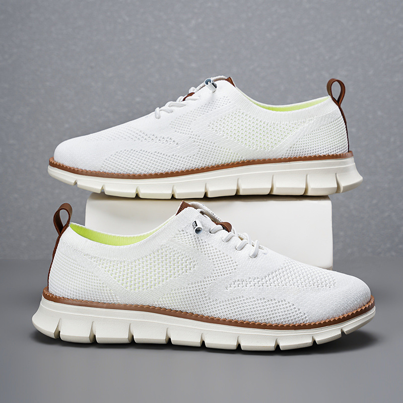 Lightweight lace up casual men's shoes breathable fly woven men's size - Image 2
