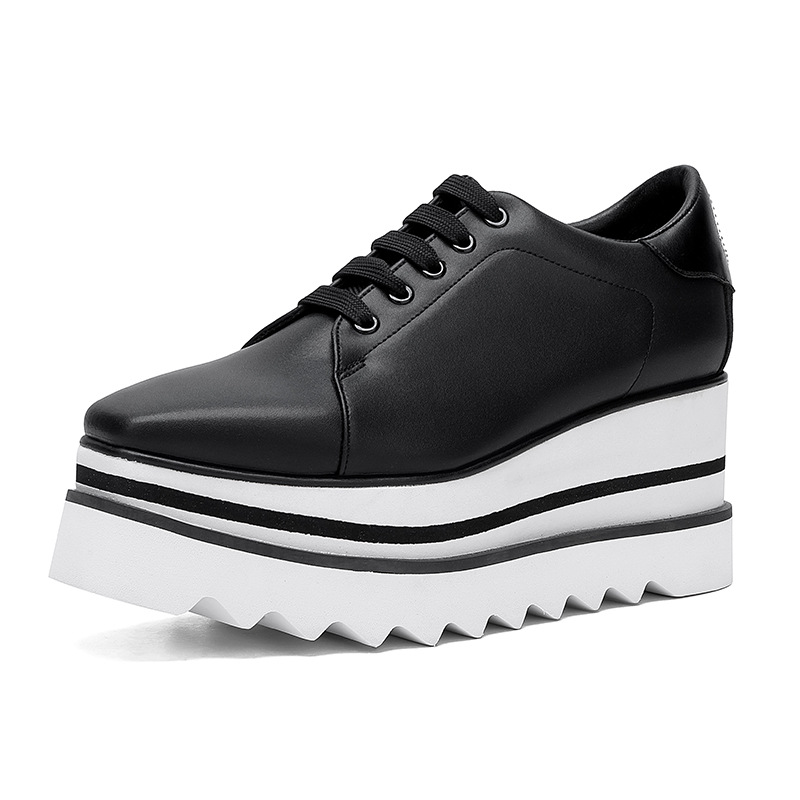 British Style Thick Platform Square Toe Wedge Heel Waterproof Platform Striped Platform Sole Tied Women's Single Shoes - Image 7