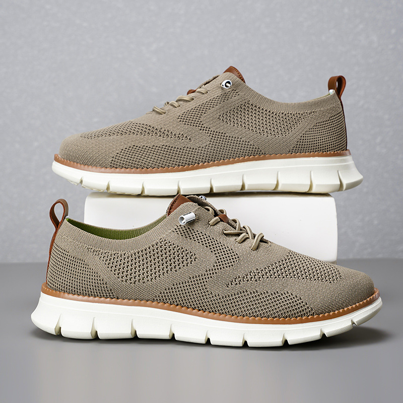 Lightweight lace up casual men's shoes breathable fly woven men's size - Image 3
