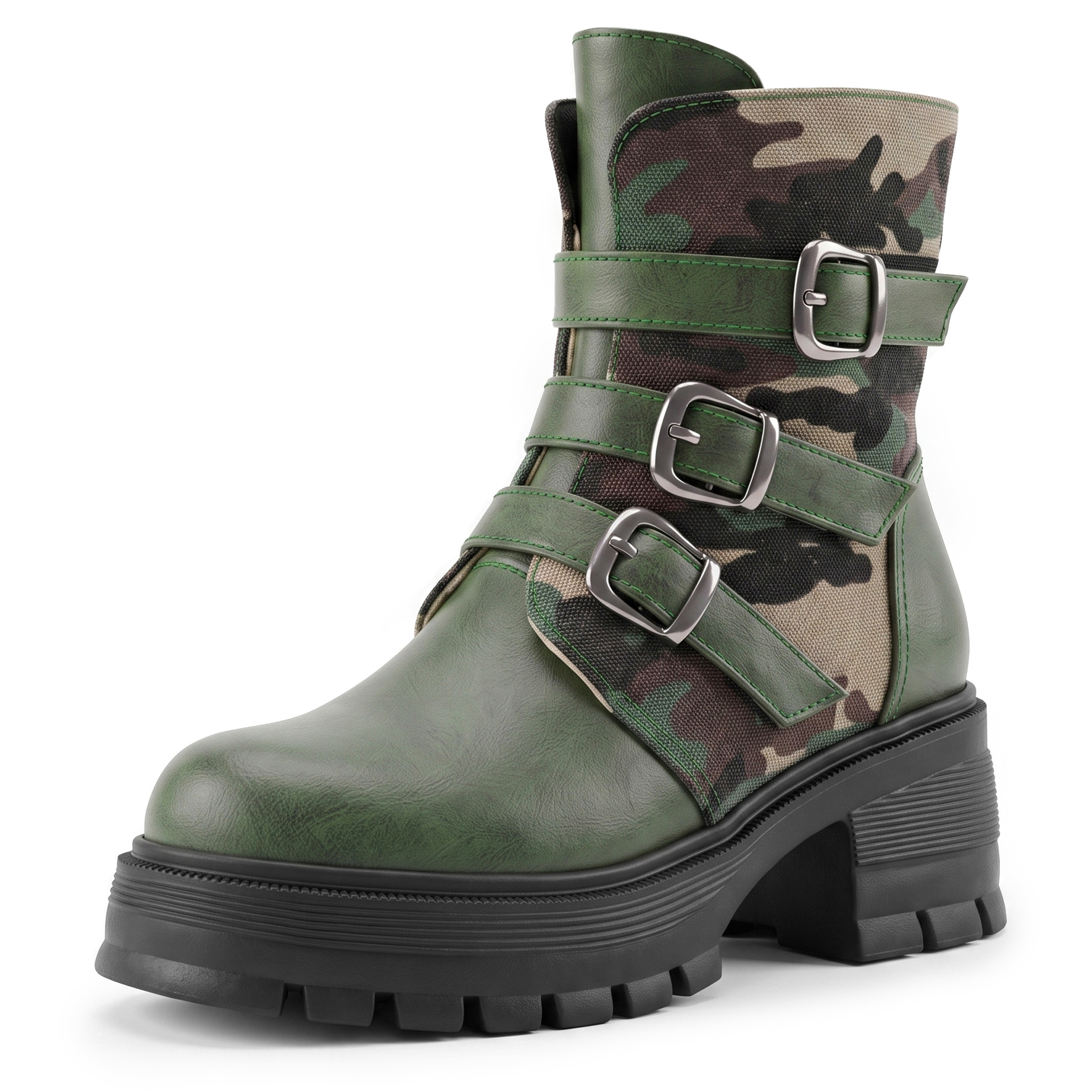 High Heel Thick Sole Belt Buckle Camouflage Low Cut Women's Boots Fashionable Large Made to order, ships in 7 days - Image 5