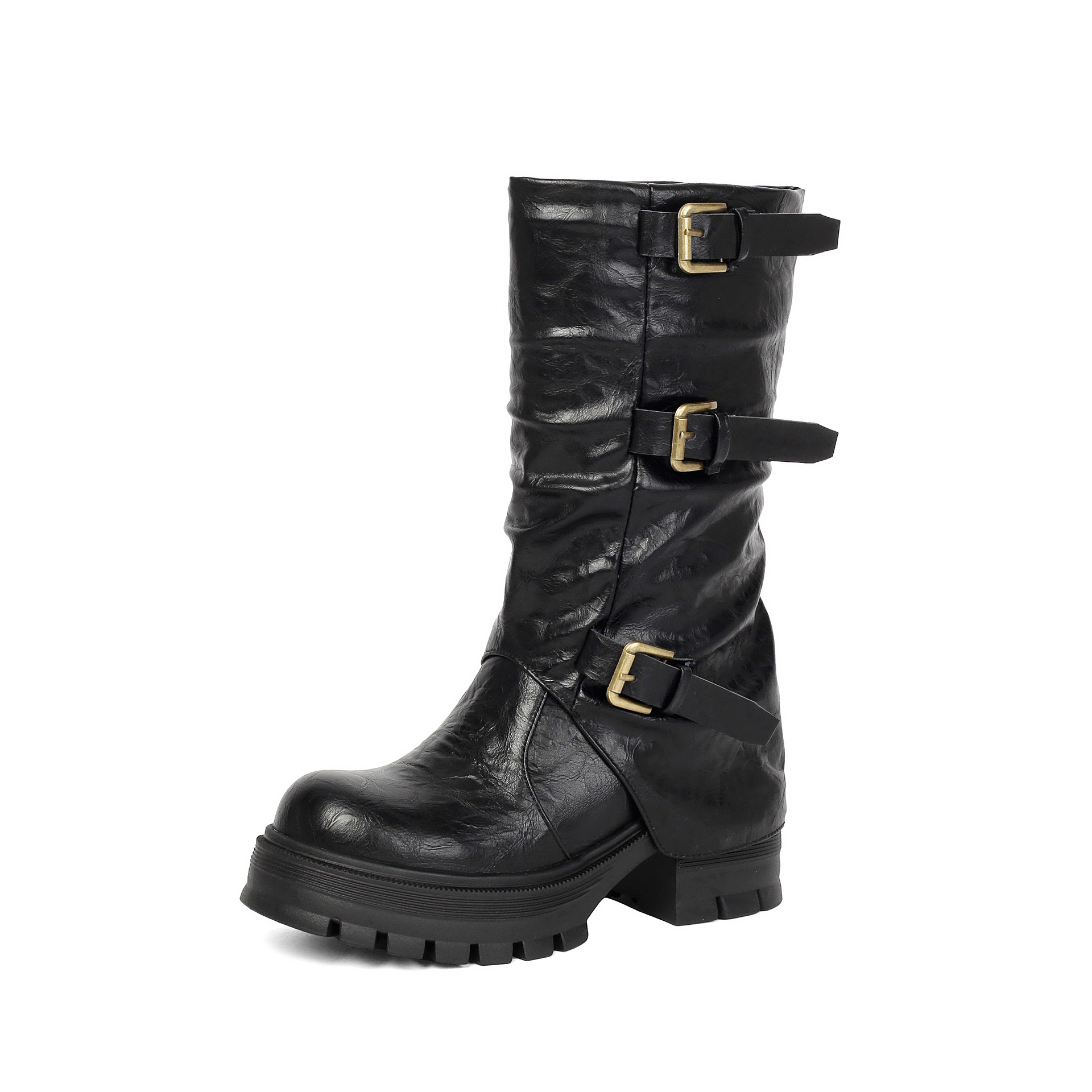 Thick Heel High Heel Women's Short Boots with Belt Buckle Slip-On Tube Boots - Image 5