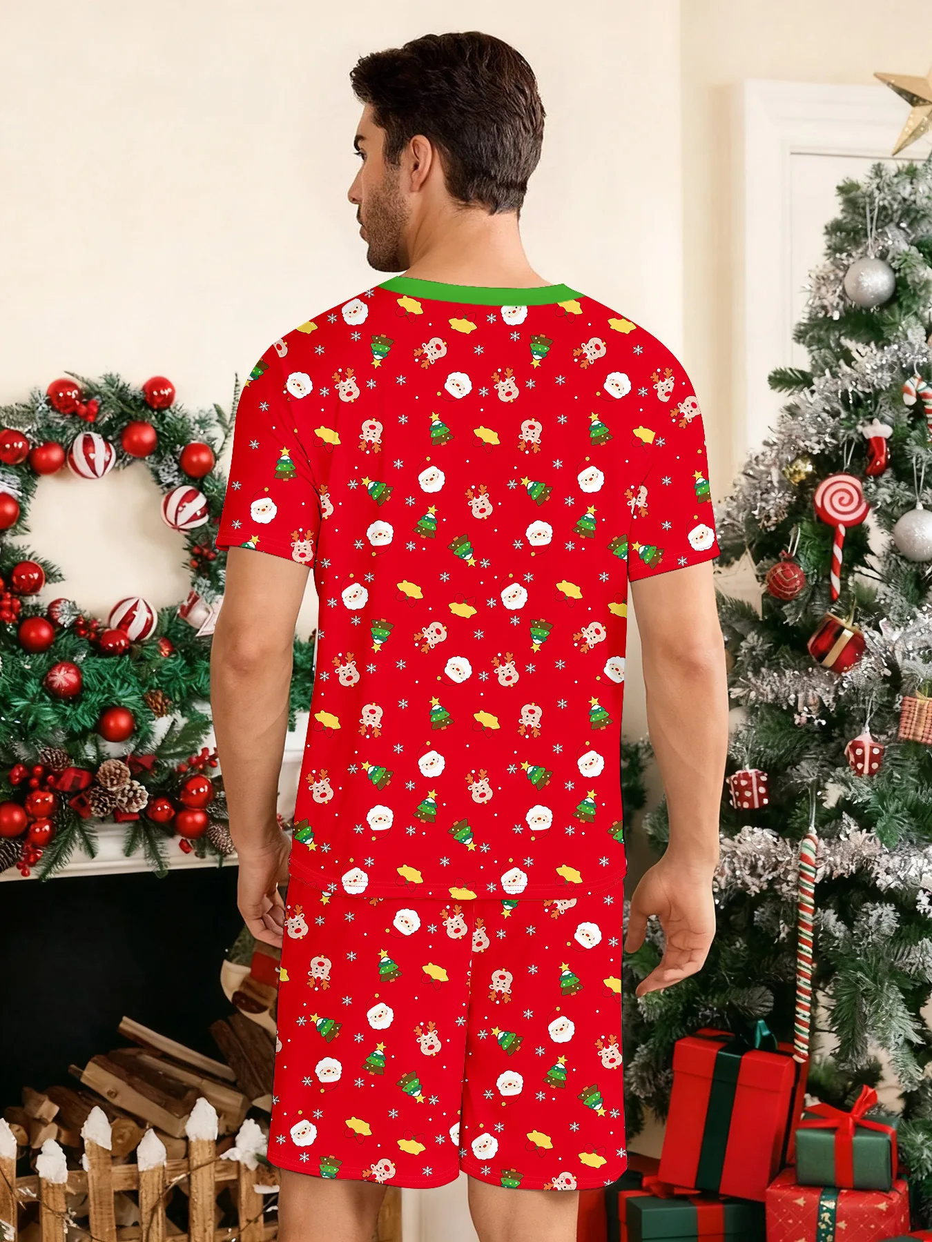 Allover Print Short Sleeve Christmas Pajamas Set Mother Father Kids Shorts Suit Sleepwear Baby Pet Romper Xmas Family Party Look - Image 5