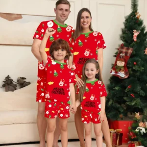 Allover Print Short Sleeve Christmas Pajamas Set Mother Father Kids Shorts Suit Sleepwear Baby Pet Romper Xmas Family Party Look