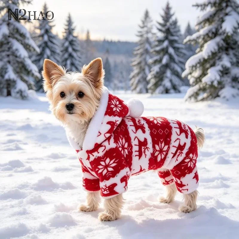 Thermal Fleece Dog Coat Christmas Design Warm Dog Pajamas Soft Puppy Jumpsuit for Small Medium Dogs Xmas Gift Pet Apparel - Image 4