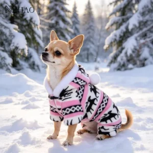 Thermal Fleece Dog Coat Christmas Design Warm Dog Pajamas Soft Puppy Jumpsuit for Small Medium Dogs Xmas Gift Pet Apparel