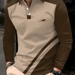New Winter and Autumn Men's Long-Sleeved Polo Shirts with 3D Polka Dot Print Trendy Street Style Casual and Comfortable