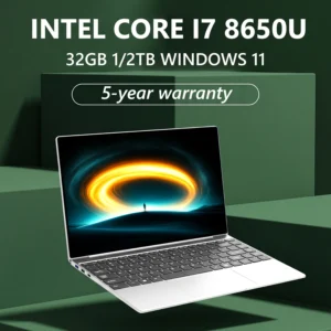 14.1 inch I7 8650U Student Cheap Laptop 32GB RAM 512GB 1TB 2TB SSD HD Cam WiFi 6 Bluetooth 5000mAh Windows 11 Notebook Computer